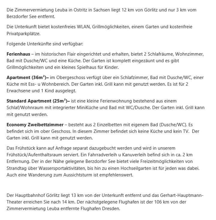 Zimmervermietung Leuba Ostritz Zewnętrze zdjęcie